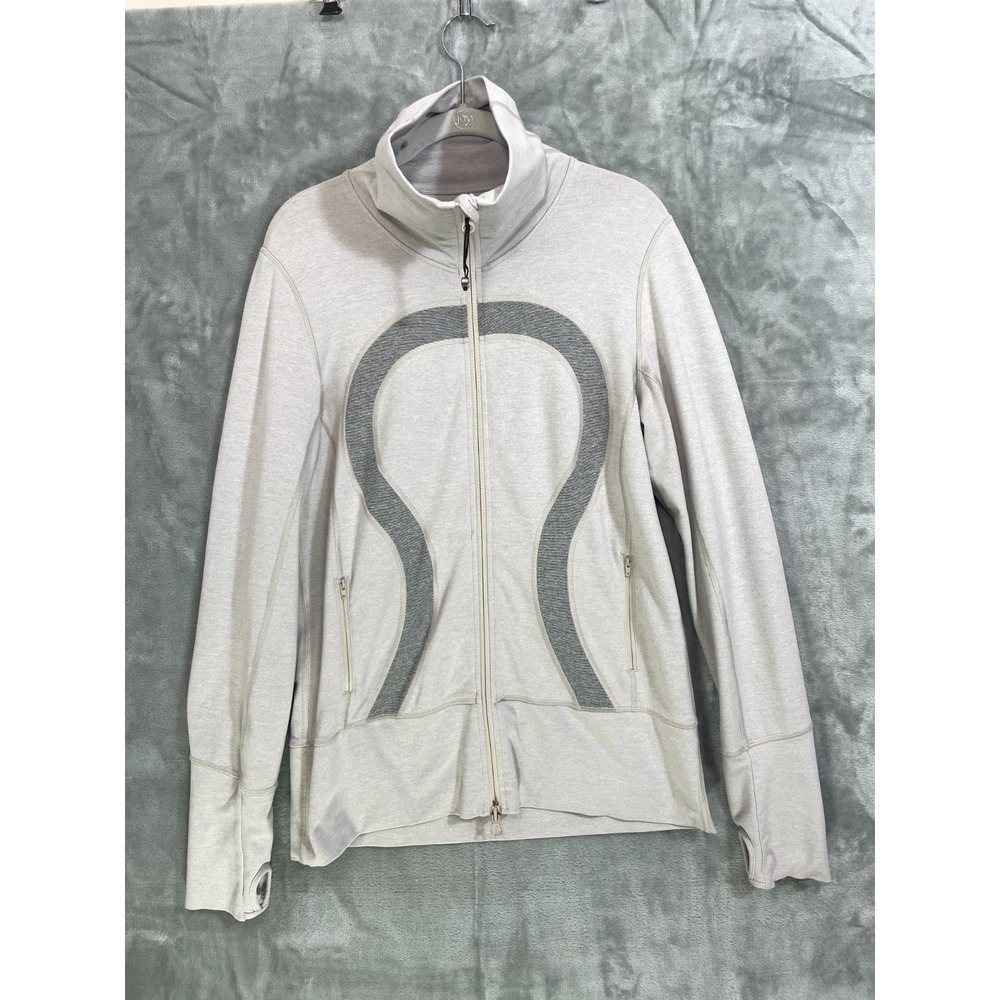 Lululemon In Stride Full Zip Jacket Women's 10 Beige Stretch High Neck Light